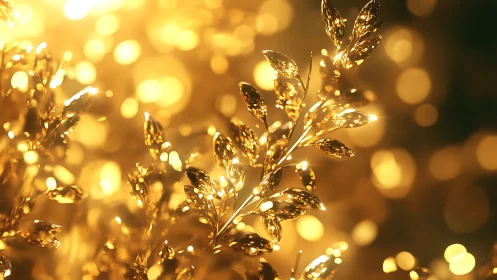 Macro golden foliage with high-intensity bokeh illumination field