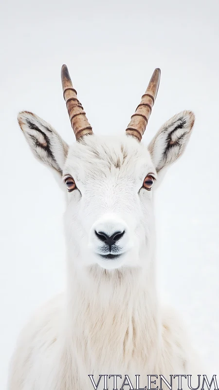 White mountain goat portrait on clean white background.