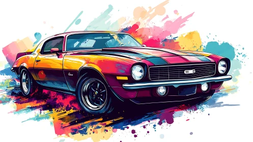 Color-splashed muscle car cruising through painted motion.