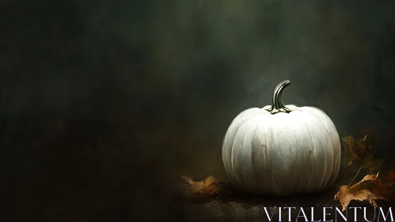 White pumpkin still life on dark textured background.