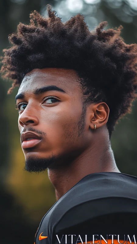 Side-lit athletic portrait captures intense upward gaze in profile