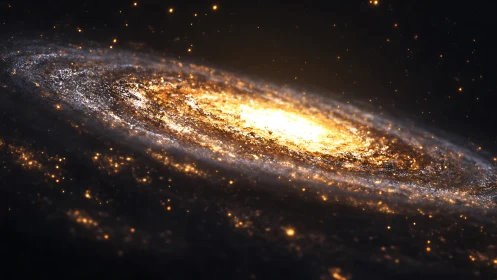 Spiral galaxy disk rendered with dense stellar core luminosity