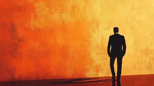 Solitary Figure Against Warm Gradient: Minimalist Silhouette Study.