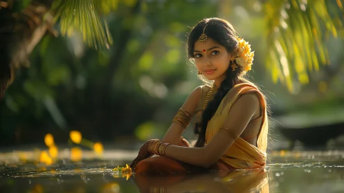 Photorealistic portrait in tropical water with soft rim lighting.