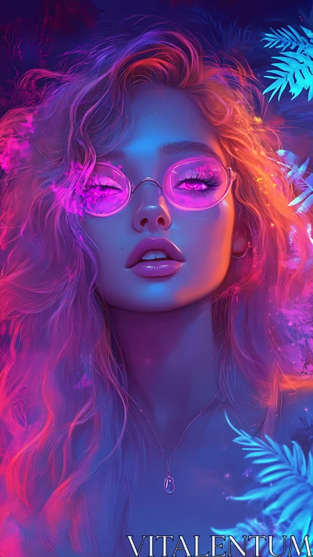 Neon-dream oracle girl bathed in electric jungle glow.