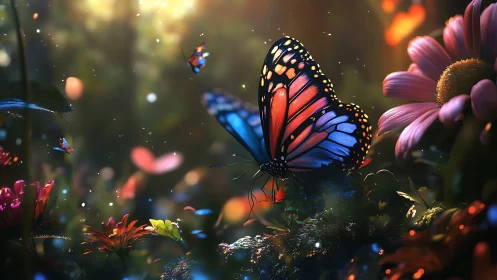 Digital butterfly rendering shows detailed wings on flowers