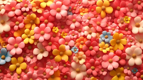 Dense arrangement of colorful daisy flowers with golden centers