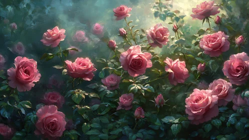 Romantic Rose Garden in Soft Morning Light