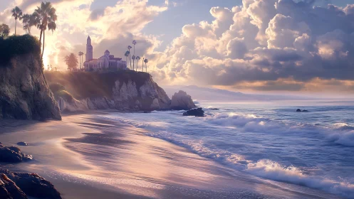 Coastal Cathedral at Dusk with Cliff and Waves