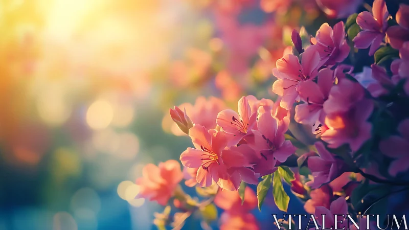 Pink Azaleas in Golden Hour Light: Soft Focus Botanical Study.