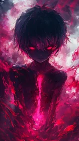 Humanoid silhouette with red luminescent core in misted void.