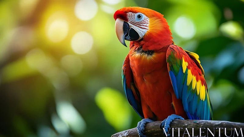 Vibrant Scarlet Macaw in Lush Green Forest, Nature Photography.