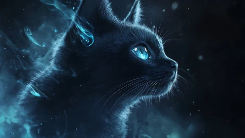 Luminescent Feline Portrait in Cybernetic Blue Ambiance.