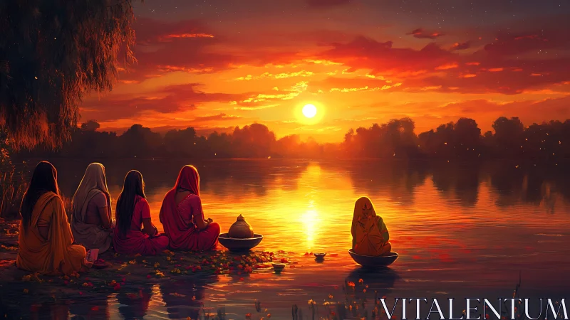 Sunset prayers by the glowing river, wrapped in quiet color.