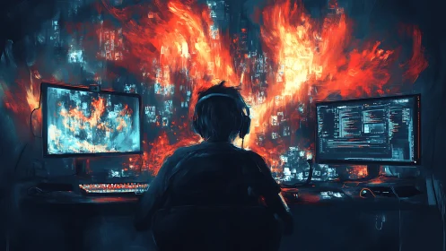 Hacker monitors burning code streams before digital firewall