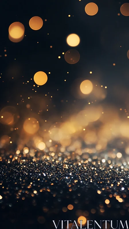 Defocused golden bokeh over granular reflective surface in low light