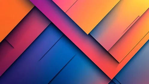 Gentle geometric layers glowing in sunset rainbow colors.