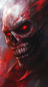 Skull-like demonic head rendered with red digital lighting