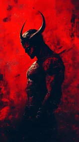 Horned demon warrior emerges from blazing crimson void.