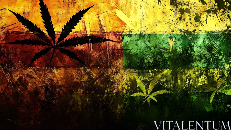 Grunge cannabis leaf overlays distressed rasta color bands