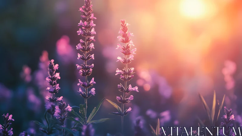 Lupine Flowers at Sunset with Atmospheric Depth