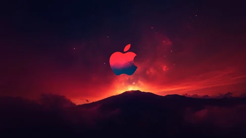 Celestial tech emblem rising above a molten twilight horizon.