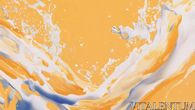 Dynamic white and orange liquid splash on solid backdrop.