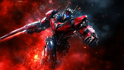 Plasma-charged combat mecha in dynamic nebular breach.