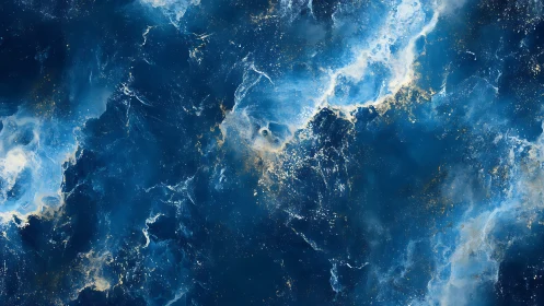 Deep blue abstract ocean texture with white foam swirls.