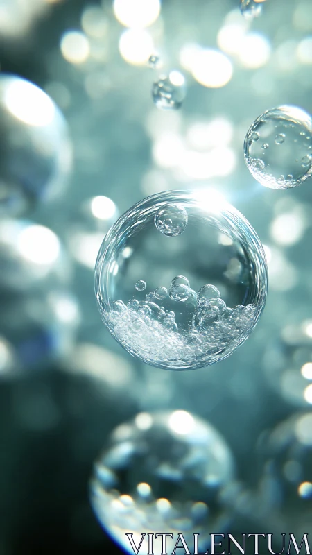 Photorealistic microbubble cluster with luminous bokeh depth.