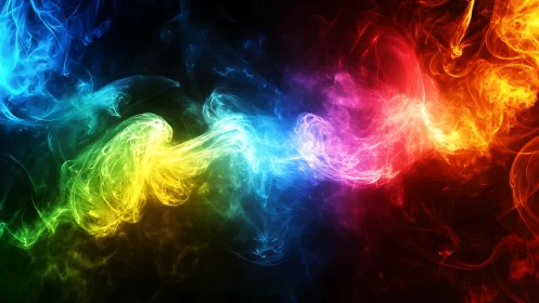 Multicolored luminescent wisps form a continuous diagonal band