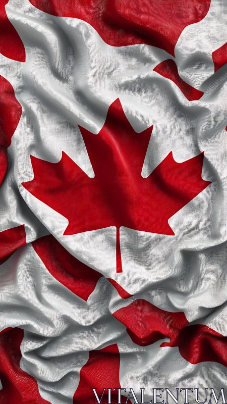 Textured Canadian maple leaf flag in dynamic closeup.