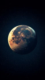 Luminous half-lit moon globe against deep starfield sky.