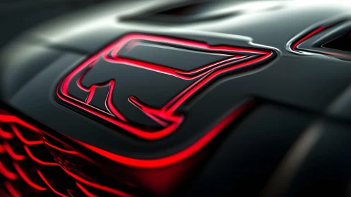 Close-up of Futuristic Car Emblem with Red LED Lighting.