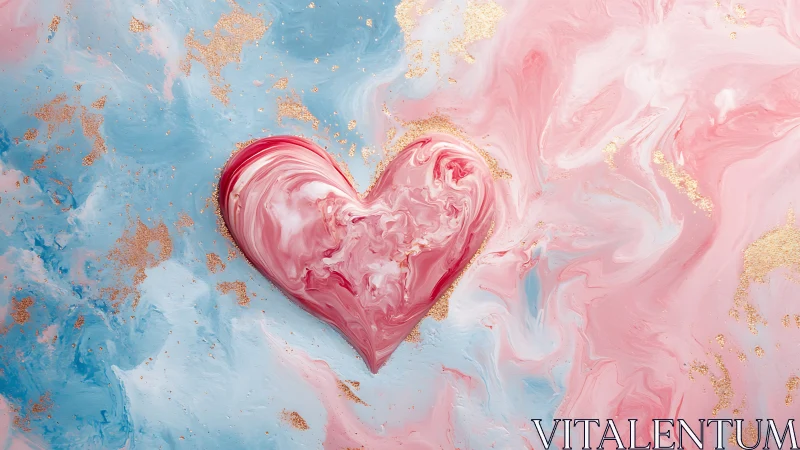 Heart shape rendered in fluid acrylic with metallic gold accents