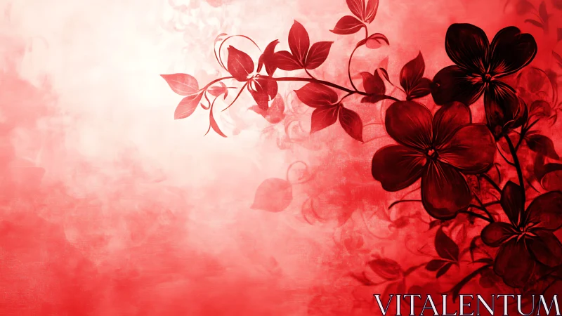 Deep Red Floral Silhouettes Against Gradient Pink Background