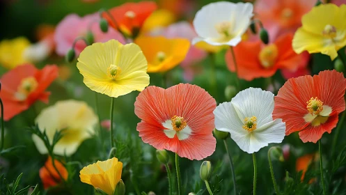 Colorful Poppy Flowers in Garden Setting Display