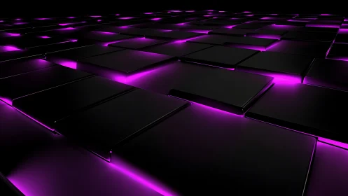 Black glossy tiles over vivid purple neon grid pattern.