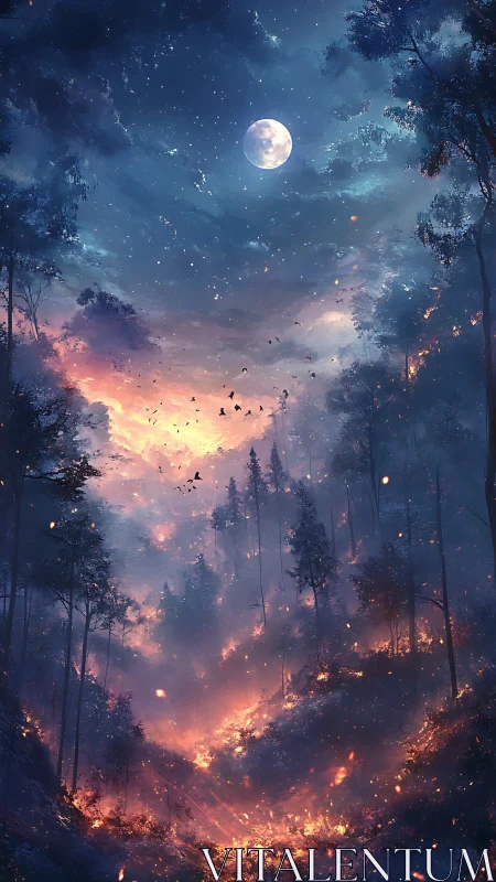 Luminescent Nocturnal Forest: Compositional Interplay of Celestial and Terrestrial Light