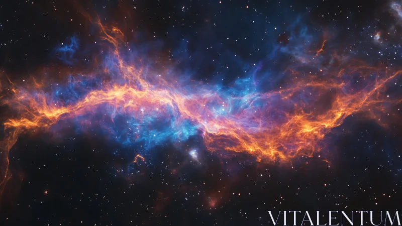 Stellar wildfire curls across midnight space in neon silence