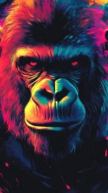 Neon-lit gorilla portrait in high-contrast digital painting style.