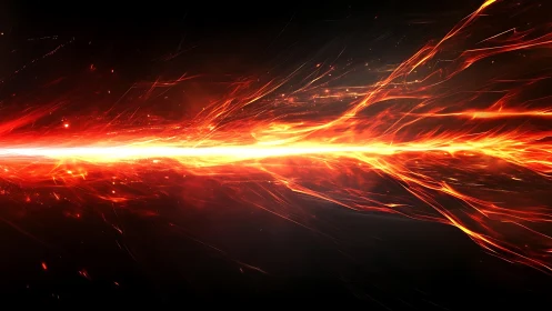 Fiery Energy Burst Across Black Background, Digital Art Style.