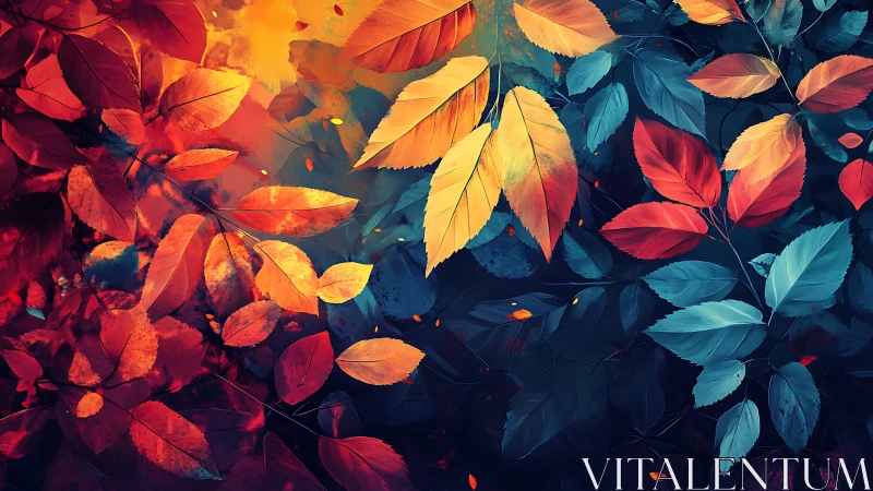 Autumn fire and sapphire foliage in a twilight forest dream.