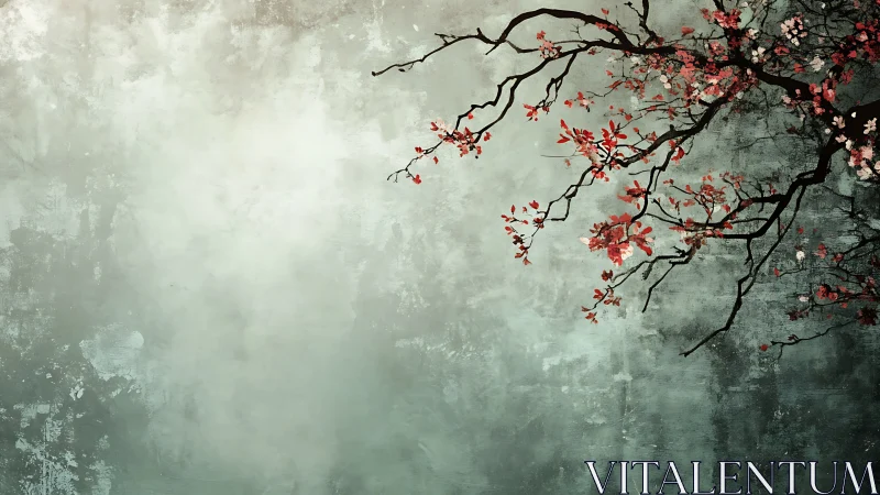 Whispering cherry branches brush a misty painted morning.