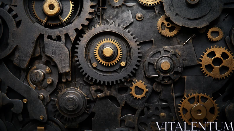 Interlocking brass and steel gear train with worn industrial patina