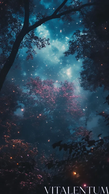 Luminescent Forest Canopy Beneath Starlit Sky.