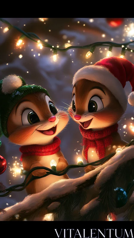 Joyful Christmas chipmunks share sparkling winter magic