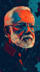 Stylized elderly man portrait rendered in bold neon colors