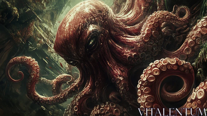 Stormlit abyss crowns a brooding cosmic octopus king