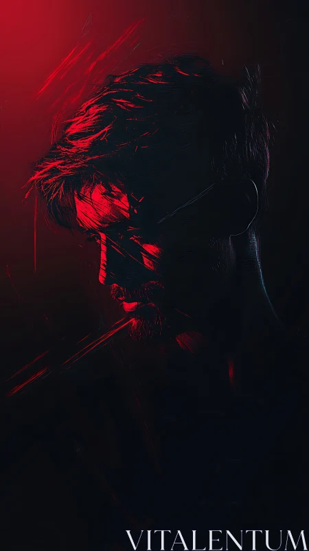 Side profile male portrait in red and black lighting.
